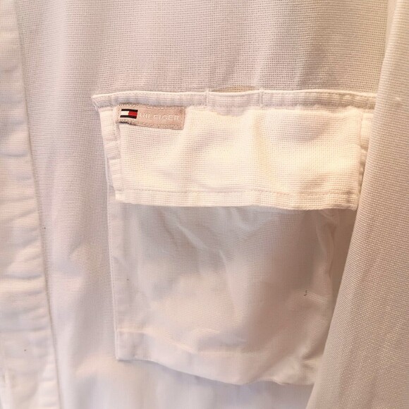 Vtg Tommy Hilfiger Shirt Men L  White Button Up Long Sleeve Pockets Preppy Y2K - Picture 5 of 12